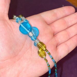 Vibrant Blue and Gold Beaded Necklace